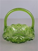Vintage Green Glass Handled Basket