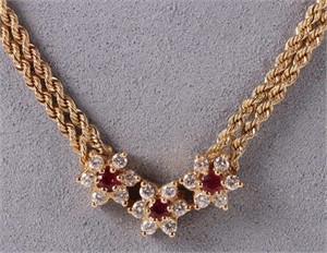 0.72CTW DIAMOND & RUBY FLORAL 14K GOLD NECKLACE