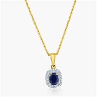 14K YELLOW GOLD 1.30CT BLUE SAPPHIRE 0.58CT DIAMON