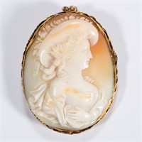 ANTIQUE 14K GOLD AND CARVED CAMEO BROOCH, tested,