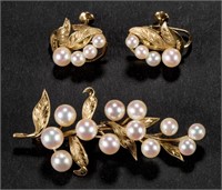 VINTAGE 14K GOLD AND PEARL THREE-PIECE ENSEMBLE,