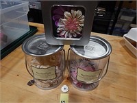 2 "Paint Cans" & 1 Tin Decorative Flowers