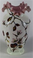 Victorian Hand Painted Enamel Uranium Glass Vase