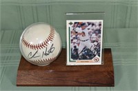 Chris Hoiles autographed baseball and card mounted