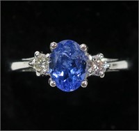 10K White gold oval cut tanzanite ring,