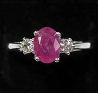 10K White gold oval cut natural Burmese ruby ring,
