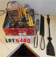 contents of tin box: (cake knife, pie server,
