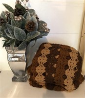 Brown Afghan Throw Blanket, Artificial Flower