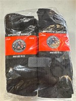 Sports Socks 12 Pair Black Size 10-12