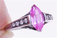Sterling Silver Pink Gemstone CZ Ring Sz 9.75 3.8g