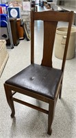 Oak Dining Chair w/Leather Seat.   NO SHIPPING