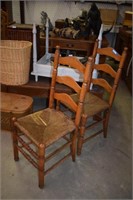 Pair of Antique Ladder Back Chairs w/ Woven Rush