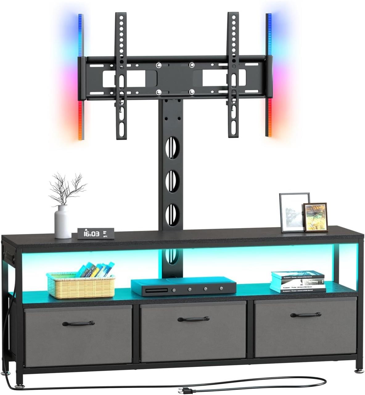 TV Stand with Mount  LED Lights  Black