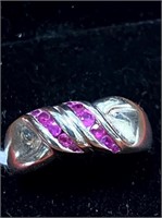 SILVER 12 ROUND CUT RED RUBY BAND STYLE RING