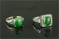 2 Pc Chinese Silver Rings with Green Set Stone