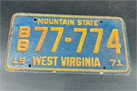 1971 WEST VIRGINIA LICENSE PLATE #77774