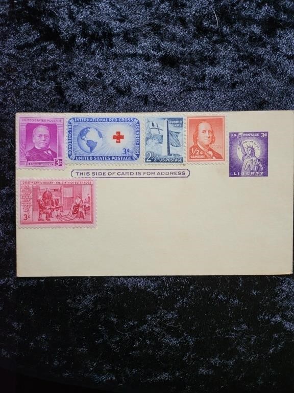 U.S. Stamps on a 3 Cent Postcard