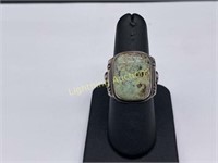 ANTIQUE STERLING SILVER GREEN STONE RING
