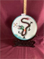 Antique Cloisonné Dragon Charger Plate