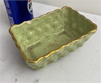 W. K. Gold Green Dish With Gold Trim And Speckles