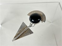 Vtg PJP Sterling Silver Pendant With Black Onyx