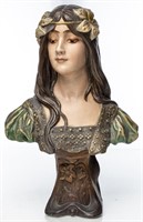 Art Nouveau Bust of a Maiden Ceramic Sculpture