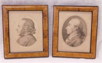 2 portrait etching prints in wooden frames,