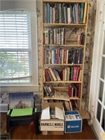 Wooden shelf with books 2 stools