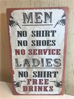 Ladies No Shirt Free Drinks Metal Sign