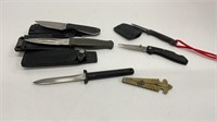 (5) knives, (1) folding, one button knife