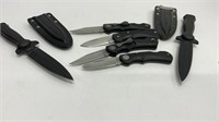 (6) knives, (4) folding black handled pocket
