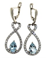 Stunning Natural Swiss Blue Topaz Dangle Earrings