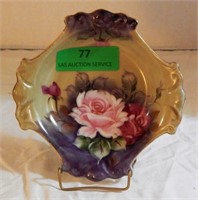 Roses hand-painted shallow bowl with green