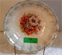 Pink roses green and pink tint shallow bowl 8.5 x
