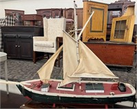 Large Wooden Folk Art Sail Boat