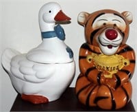 ceramic goose & Tigger cookie jars
