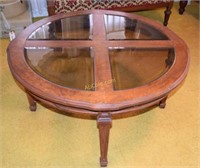 Large Round Mid-Century Coffee Table w/Glass