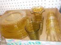 yellow and green glassware