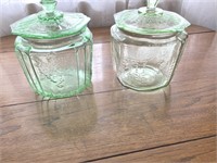 Green glass canister jars