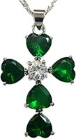 18k Gold-pl. Heart 9.83ct Emerald Cross Necklace