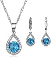 Elegant 3.80ct White & Blue Sapphire Jewelry Set