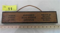 Anderson’s Blue Ribbon Chives Handing Sign 15 x 4