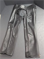 Genuine Black Leather Adult Chaps, Zips Up On