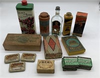 17 toiletry and medicinal adv. boxes,bottles & tin