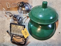 2-GREEN OUTSIDE METAL LAMP SHADES, HEAT LAMP &
