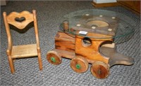 Wooden Train with Glass top; Small chair