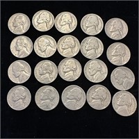 Coins: Lot of 20 1940s-1960s Nickels