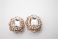 Victorian Style Rhinestone Clip on Earrings
