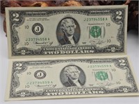 Consecutive Serial # $2 1976 Notes - UNC