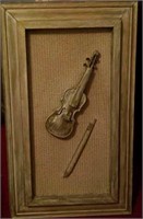 Framed violin and bow for wall hanging,
